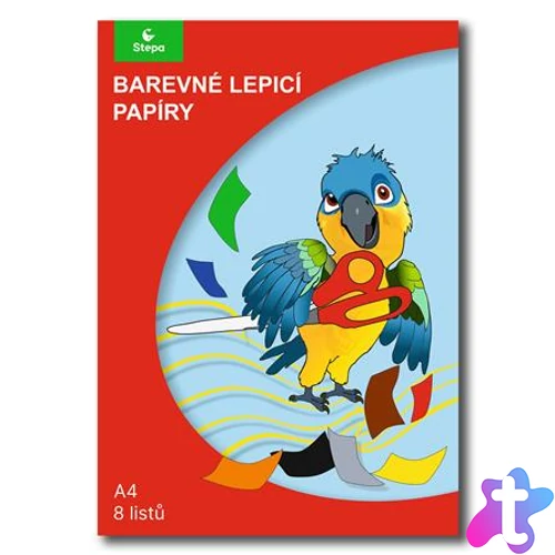 Színes papír, A4 , öntapadó, 8 lap, STEPA, vegyes színek