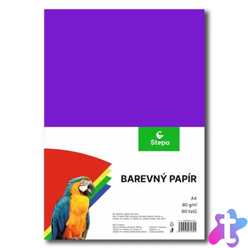 Színes papír,  A4, 80g, 12x5 lap, STEPA, vegyes színek