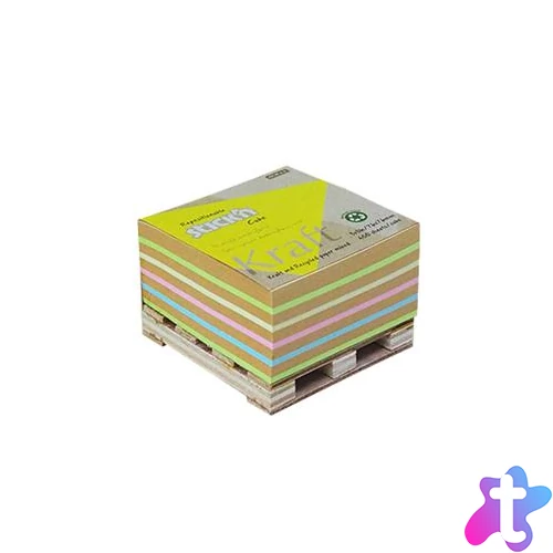 Öntapadó jegyzettömb, 76x76 mm, 400 lap, mini raklap, STICK N "Kraft Cube", vegyes színek