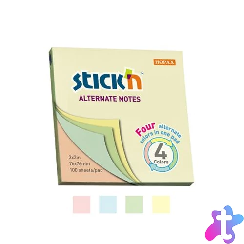 Öntapadó jegyzettömb, 76x76 mm, 100 lap, STICK N, pasztell színek