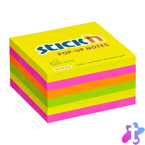 Öntapadó jegyzettömb csomag, "Z", 76x76 mm, 6x100 lap, STICK N, neon színek