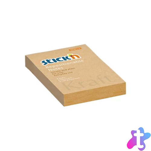 Öntapadó jegyzettömb, 76x51 mm, 100 lap, STICK N "Kraft Notes", barna