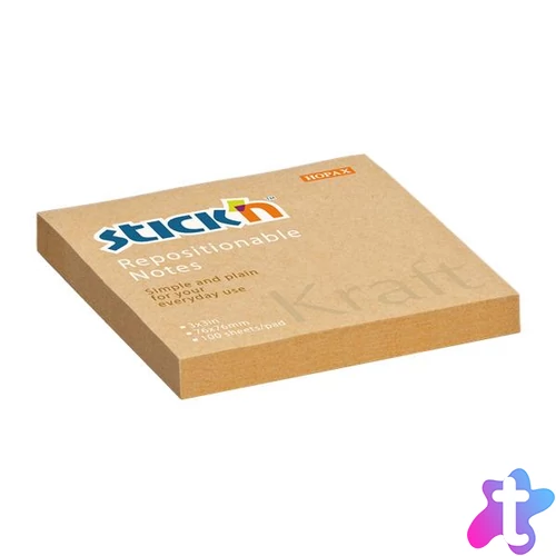 Öntapadó jegyzettömb, 76x76 mm, 100 lap, STICK N "Kraft Notes", barna
