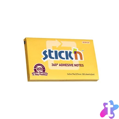 Öntapadó jegyzettömb, 76x127 mm, 100 lap, STICK N „360°, sárga