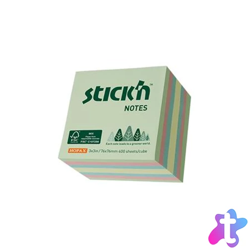 Öntapadó kockatömb, 76x76mm, 400 lap, STICK N, erdő színei pasztell mix