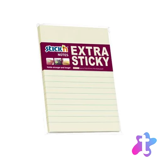 Öntapadó jegyzettömb, vonalas, 150x101 mm, 90 lap, STICK N "Extra Sticky", pasztellsárga