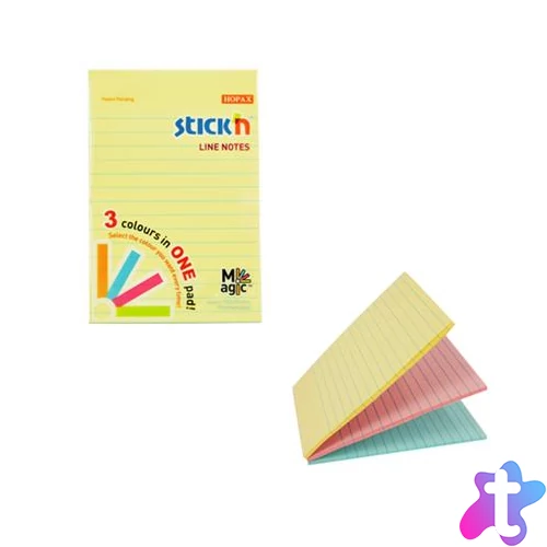 Öntapadó jegyzettömb, vonalas, 50x101 mm, 3x90 lap, STICK N "Magic Pad", pasztell színek