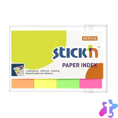 Jelölőcímke, papír, 4x50 lap, 50x20 mm, STICK N, neon színek