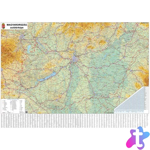 Falitérkép, 70x100 cm, fémléces, Magyarország autótérképe, STIEFEL