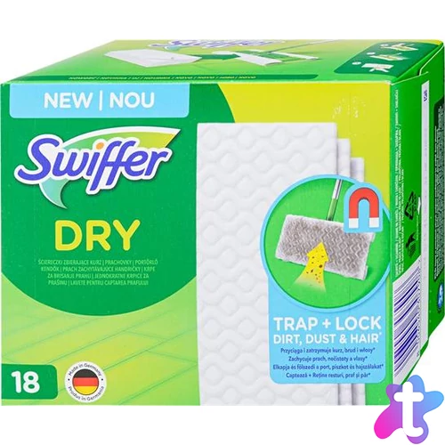 Száraz padlótörlő kendő, utántöltő, 18 db, SWIFFER "Dry"