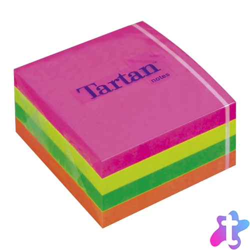 Öntapadó jegyzettömb, 76x76 mm, 400 lap, TARTAN, vegyes neon színek