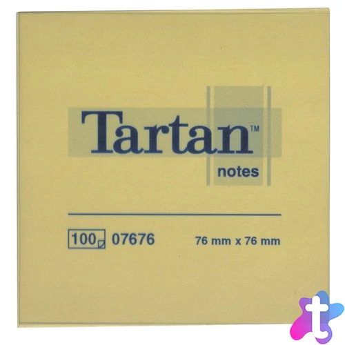 Öntapadó jegyzettömb, 76x76 mm, 100 lap, 12 tömb/cs, TARTAN, sárga
