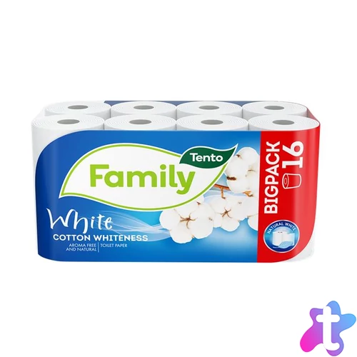 Toalettpapír, 2 rétegű, kistekercses, 16 tekercs, TENTO "Family White", fehér