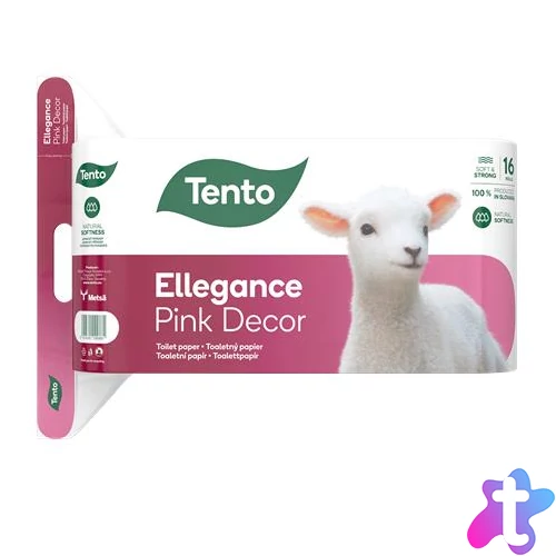 Toalettpapír, 3 rétegű, kistekercses, 16 tekercs, TENTO "Ellegance Pink Decor", fehér