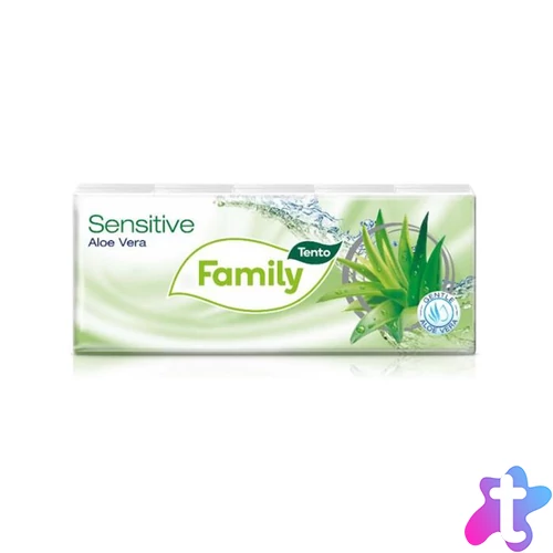 Papír zsebkendő, 3 rétegű, 10x10 db, TENTO "Family", aloe vera