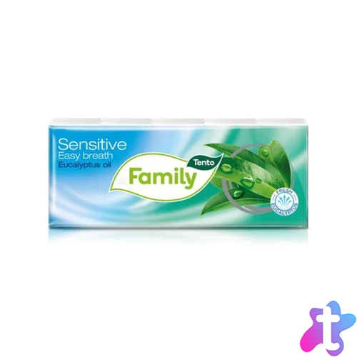Papír zsebkendő, 3 rétegű, 10x10 db, TENTO "Family", eukaliptuszolaj