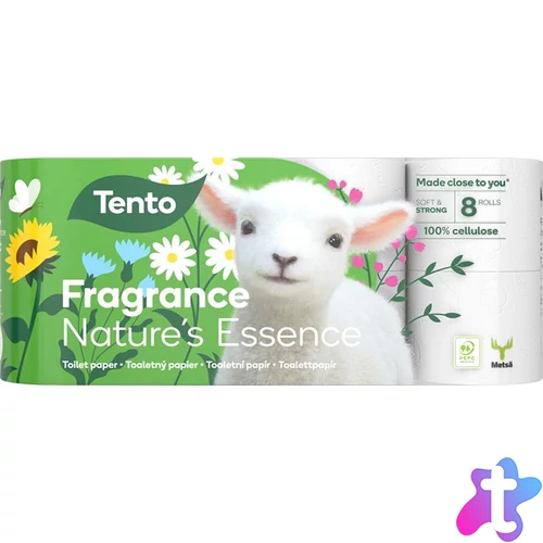 Toalettpapír, 3 rétegű, kistekercses, 8 tekercs, TENTO "Nature`s Essence", fehér
