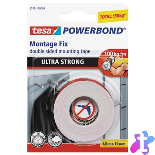 Ragasztószalag, kétoldalas, ultra erős, 19 mm x 1,5 m, TESA "Powerbond"