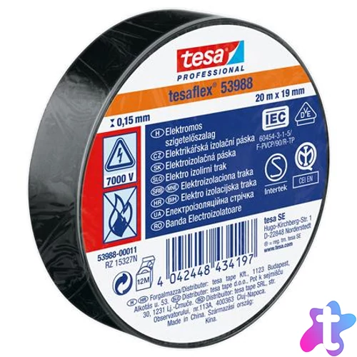 Szigetelőszalag, 19 mm x 20 m, TESA "Professional", fekete