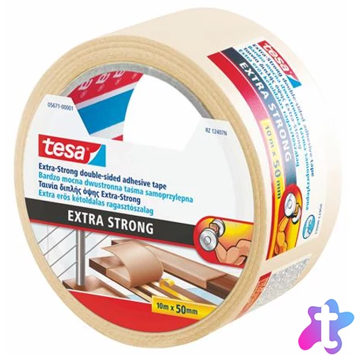 Ragasztószalag, kétoldalas, extra erős, 50 mm x 10 m, TESA "Extra Strong"