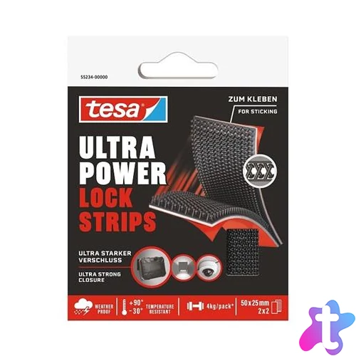 Tépőzáras rögzítőszalag, kétoldalas, 25 x 50 mm, TESA "Ultra Power Lock"
