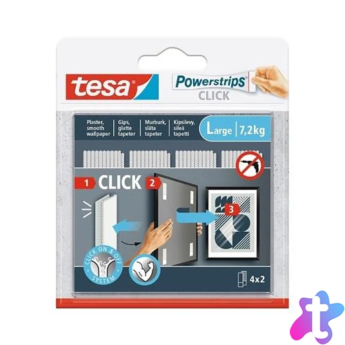Akasztó, öntapadó, L méret, TESA "Powerstrips CLICK"