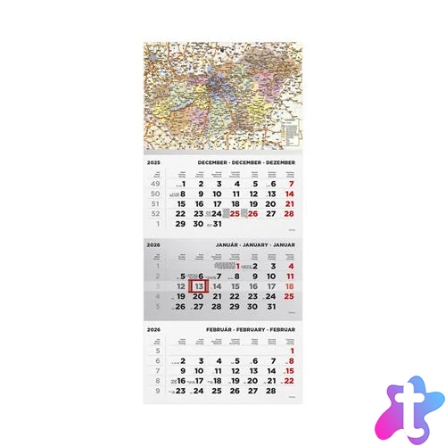 Naptár, speditőr, három hónapos, egy tömbös, TOPTIMER, "Magyarország térkép"