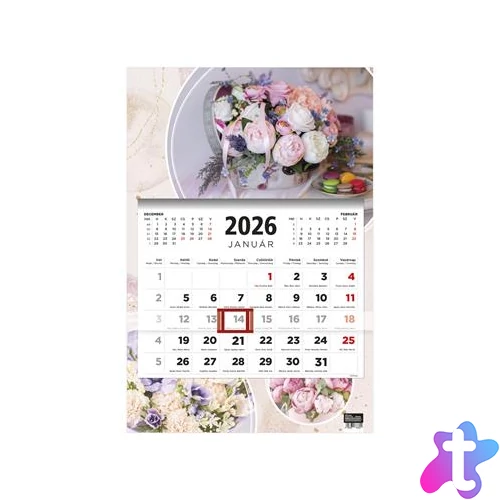 Naptár, speditőr, három hónapos, egy tömbös, TOPTIMER, "Virágok"