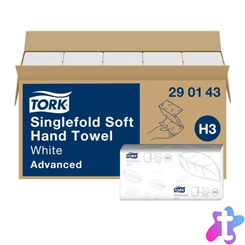Kéztörlő, Z hajtás, 2 rétegű, 250 lap, H3 rendszer, Advanced, TORK "Singlefold", fehér
