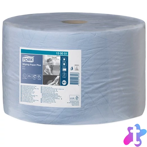 Törlőpapír, tekercses, 39 cm átmérő, W1 rendszer, 2 rétegű, TORK "Plusz", kék