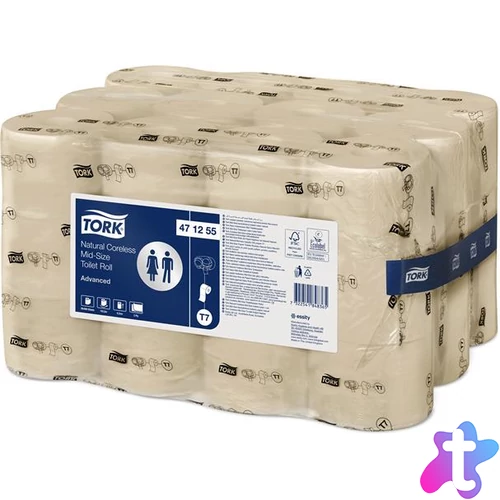 Toalettpapír, belsőmag nélküli, T7 rendszer, 2 rétegű, 13,1 cm átmérő, Advanced, TORK "Mid-Size", natúr