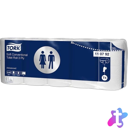 Toalettpapír, T4 rendszer, 3 rétegű, 12,5 cm átmérő, Advanced, TORK "Soft", fehér