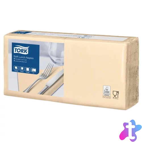 Szalvéta, 1/4 hajtogatott, 3 rétegű, 32,5x32,8 cm, Advanced, TORK "Soft Lunch", homokszín