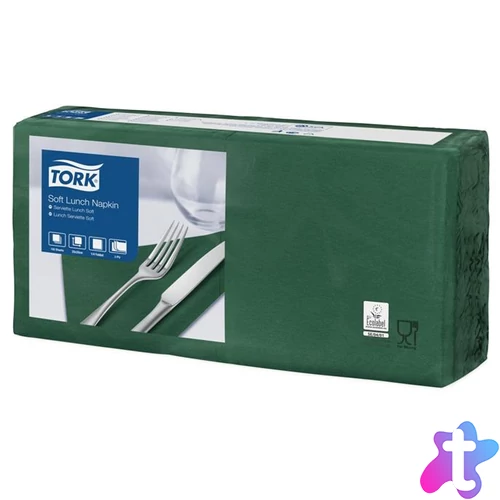 Szalvéta, 1/4 hajtogatott, 3 rétegű, 32,5x32,8 cm, Advanced, TORK "Soft Lunch", sötétzöld