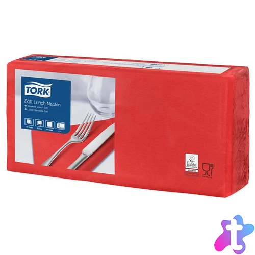 Szalvéta, 1/4 hajtogatott, 3 rétegű, 32,5x32,8 cm, Advanced, TORK "Soft Lunch", vörös