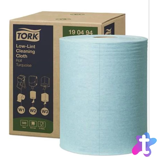 Tisztítókendő, szöszszegény, tekercses, 1 rétegű, W1-3 rendszer, TORK, türkiz