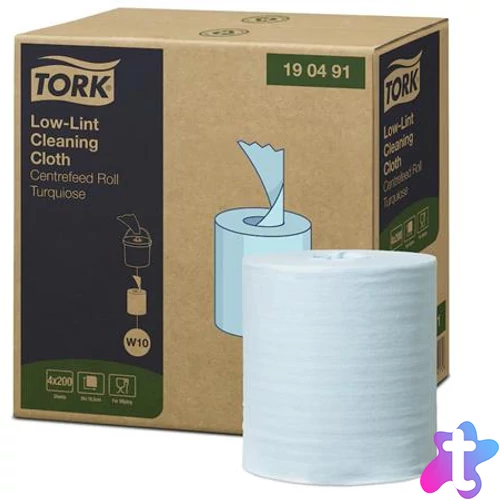 Tisztítókendő, szöszszegény, tekercses, 1 rétegű, 200 db, utántöltő hordozható vödörhöz, W10 rendszer, TORK, türkiz