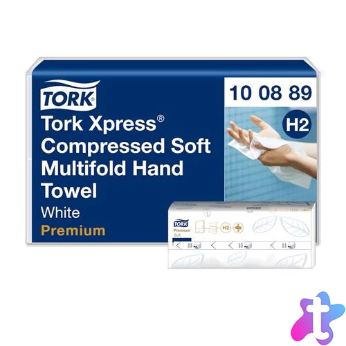 Kéztörlő, tömörített, Interfold, 2 réteg, 225 lap, H2 rendszer, Premium, TORK "Xpress Soft Multifold", fehér