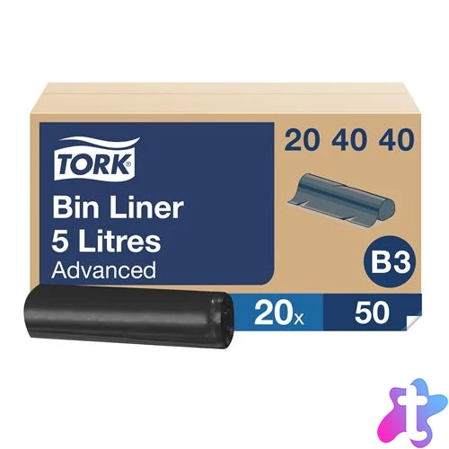 Hulladékgyűjtő zsák, 5 l, B3 rendszer, 20 x 50 db, TORK, fekete