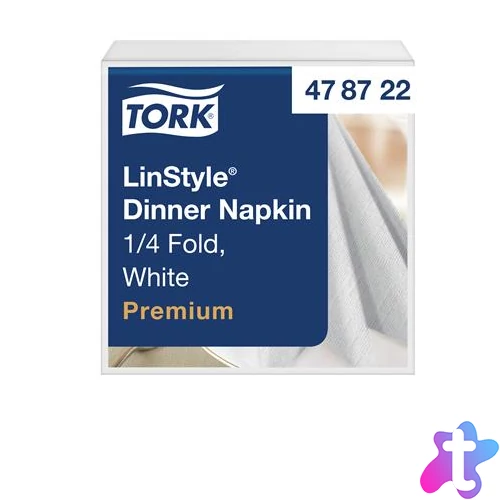 Szalvéta, iparilag komposztálható, 1/4 hajtogatott, 1 rétegű, 39x39 cm, Premium, TORK "LinStyle", fehér