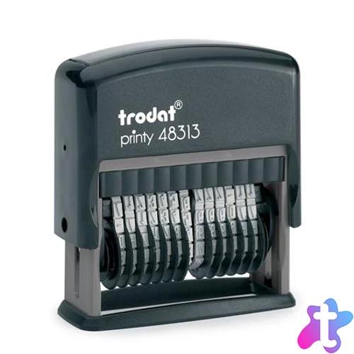 Számbélyegző, TRODAT, "Printy 48313", fekete ház, fekete párnával
