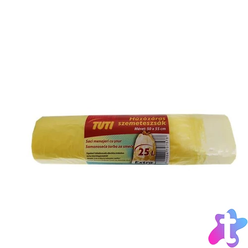 Szemeteszsák, zárószalagos, 25 l, 20 db, 50x55 cm, 14 µ, TUTI, sárga