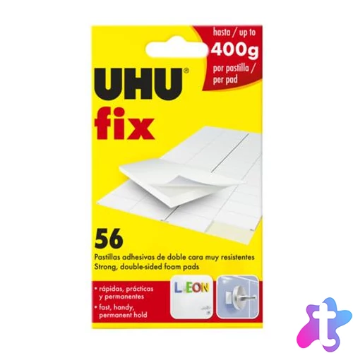 Ragasztó négyzetek, kétoldalú, 56 db, UHU "Fix", fehér