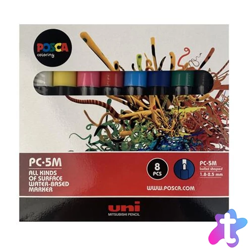Dekormarker készlet, 1,8-2,5 mm, UNI "Posca PC-5M", 8 különböző szín