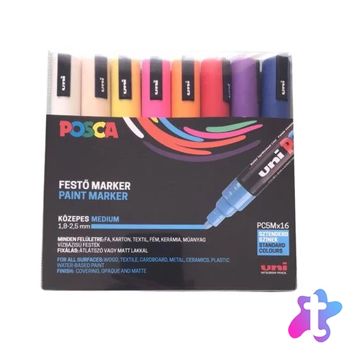 Dekormarker készlet, 1,8-2,5 mm, UNI "Posca PC-5M", 16 különböző szín