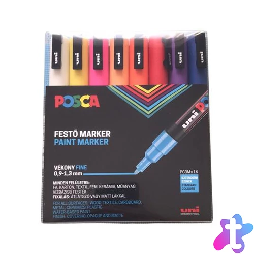 Dekormarker készlet, 0,9-1,3 mm, UNI "Posca PC-3M", 16 különböző szín