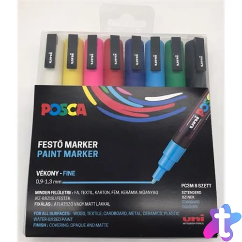 Dekormarker készlet, 0,9-1,3 mm, UNI "Posca PC-3M", 8 különböző szín