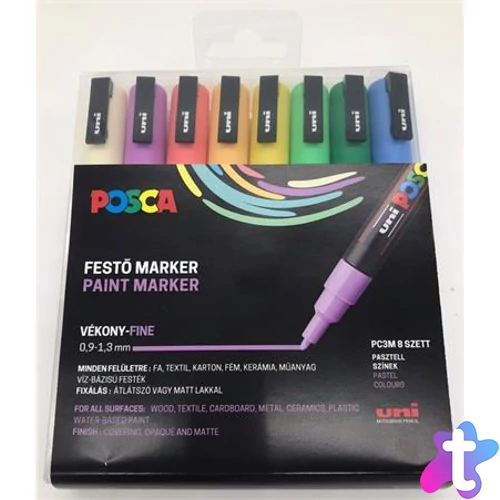 Dekormarker készlet, 0,9-1,3 mm, UNI "Posca PC-3M", 8 különböző pasztell szín