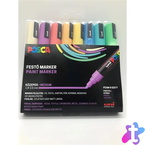 Dekormarker készlet, 1,8-2,5 mm, UNI "Posca PC-5M", 8 különböző pasztell szín