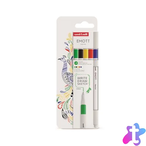 Tűfilc készlet, 0,4 mm, UNI "Emott Vivid", 5 különböző szín